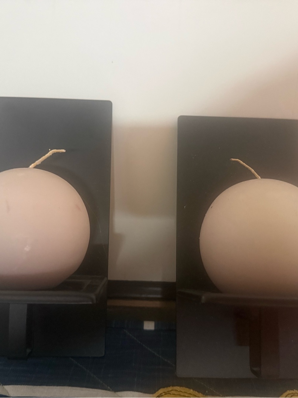Modern Cream Sphere Candle Set on Bronze Holders -